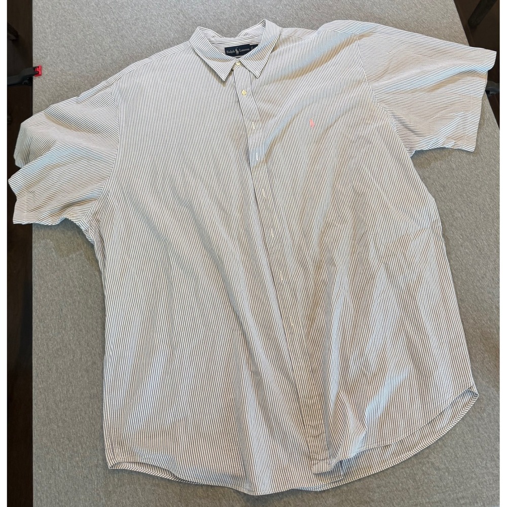 Polo Ralph Lauren Mens 4XLT Blue White Striped Short Sleeve Shirt Classic Fit